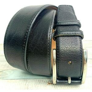 HANDCRAFTED BLACK GENUINE LEATHER SILVER TONE BUCKLE CASUAL MEN'S BELT 36 (21M